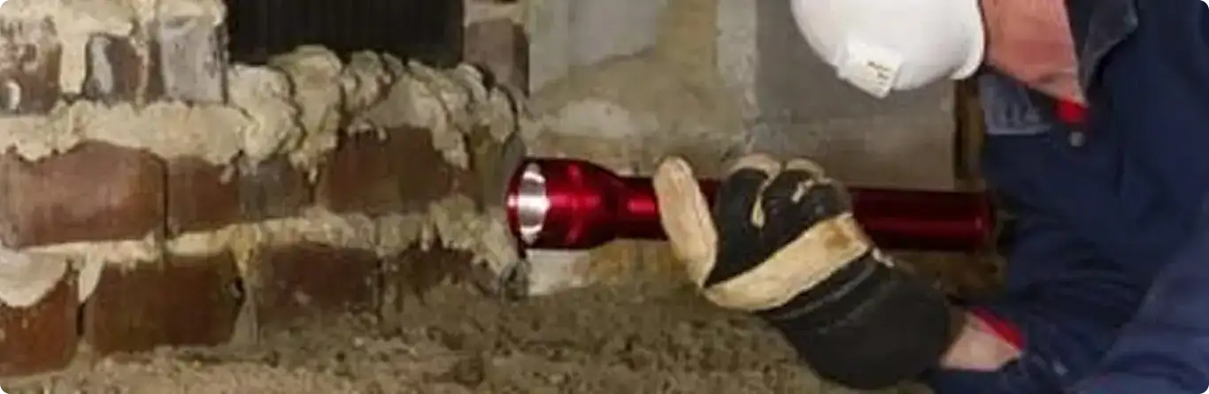 Pest control technician inspecting a crawl space for ant activity in Hialeah, FL